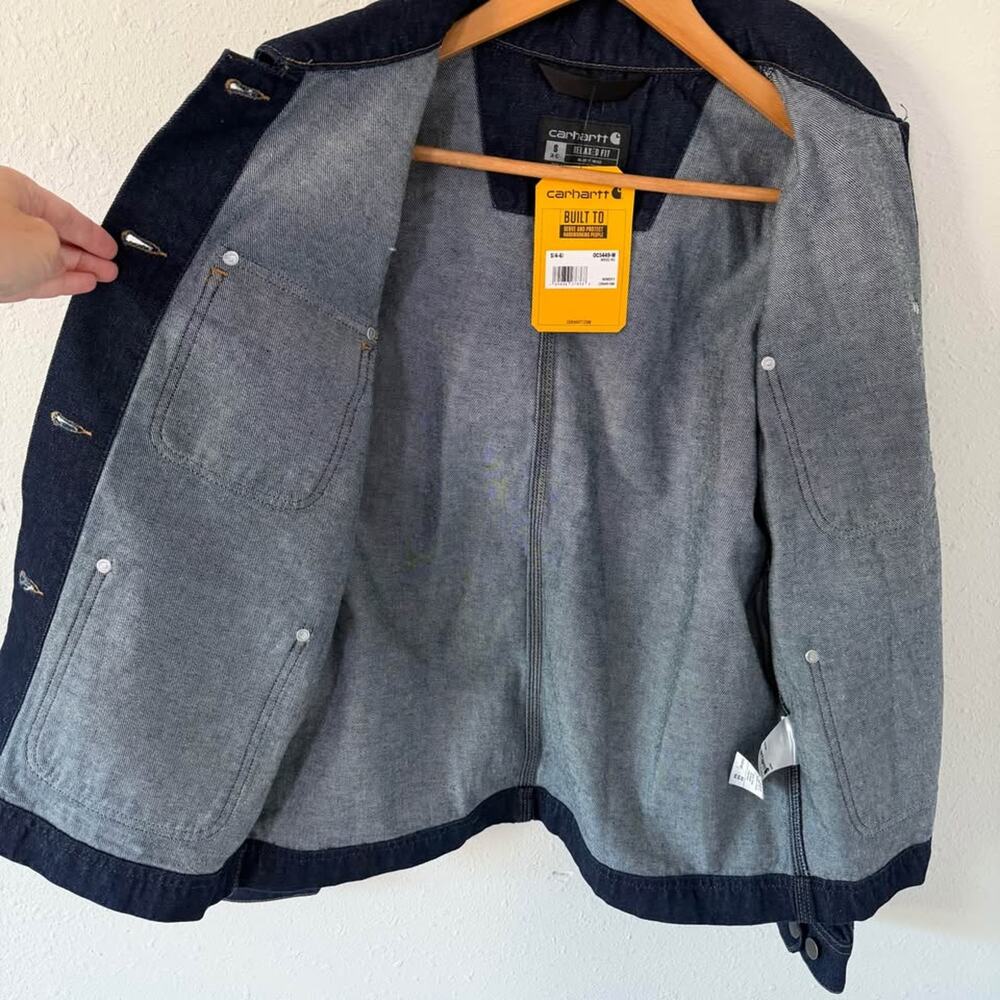 New with Tags Women’s Carhartt Denim Chore Coat Relaxed Fit Size Small - Picture 8 of 9